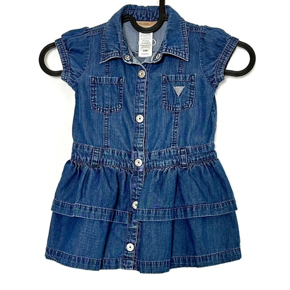 Guess Blue Baby Ruffle Denim Jean Dress 24M - Picture 1 of 8